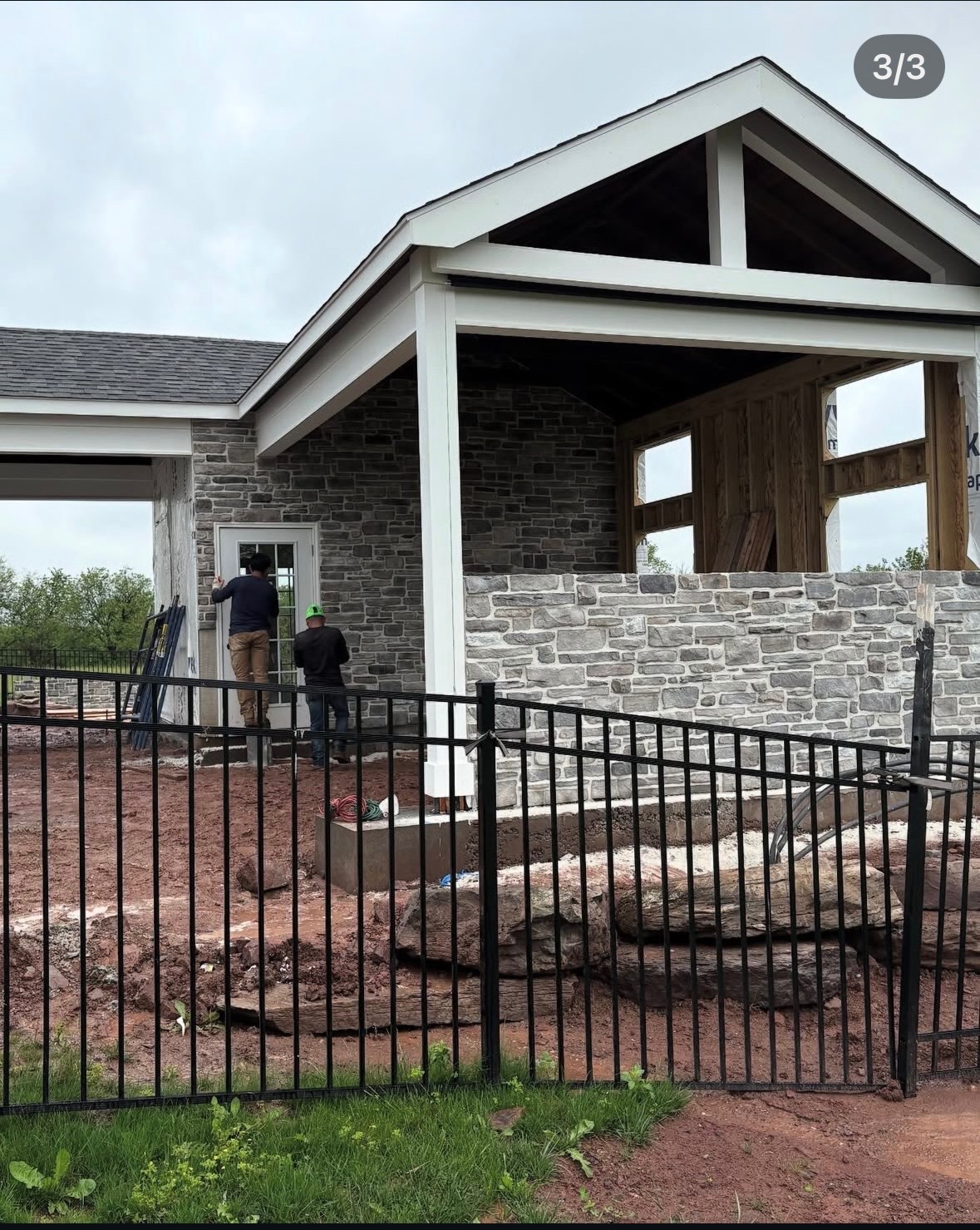 Full bed stone veneer porch completed by Heaps Masonry